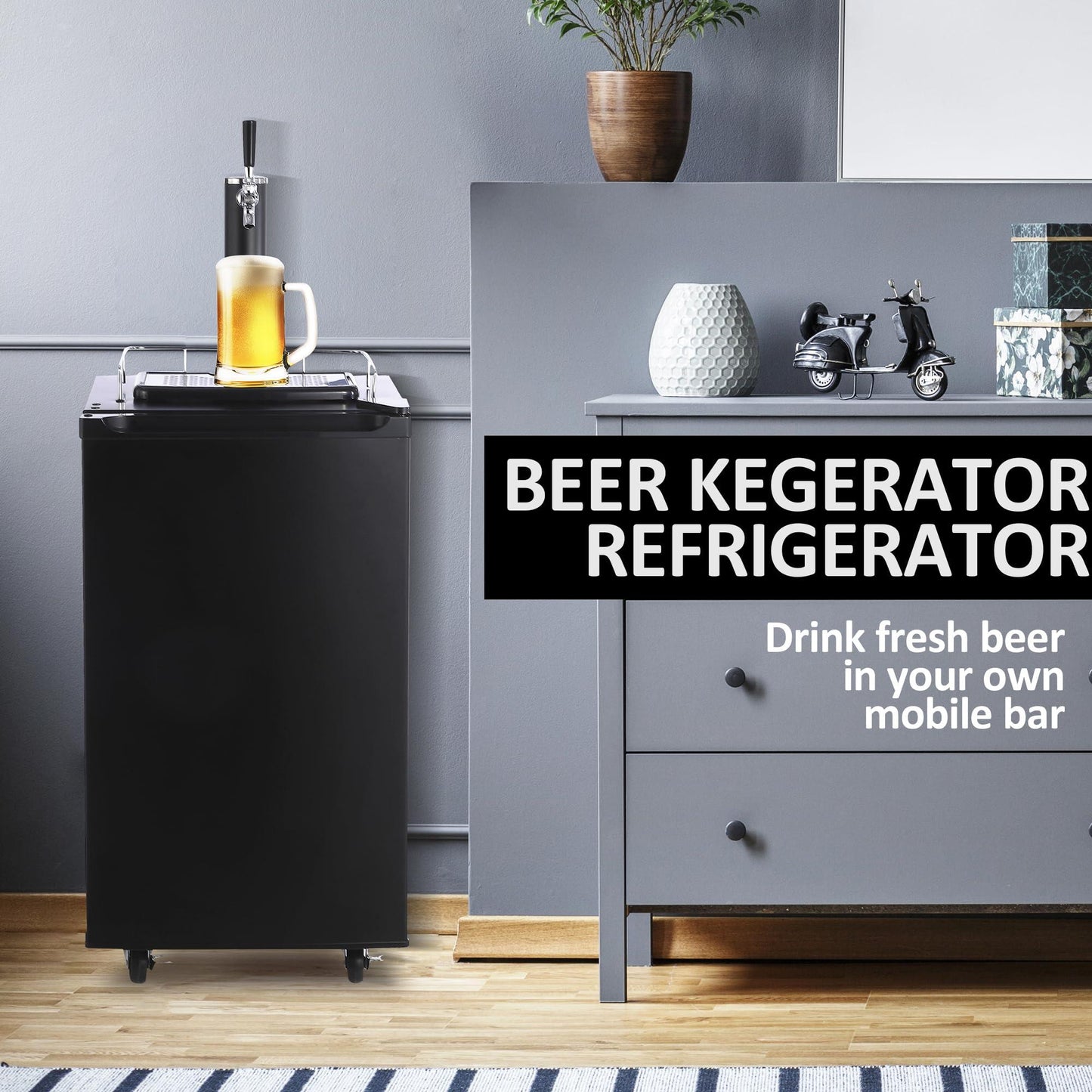 Kegerator and Keg Beer Cooler, Single Faucet Draft Beer Dispenser, Full Size Keg Refrigerator With Shelves, Stainless Steel, Drip Tray & Rail,black - CookCave