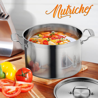 NutriChef Stainless Steel Cookware Stockpot - 14 Quart, Heavy Duty Induction Pot, Soup Pot with Stainless Steel, Lid, Induction, Ceramic, Glass and Halogen Cooktops Compatible - NCSPT14Q - CookCave