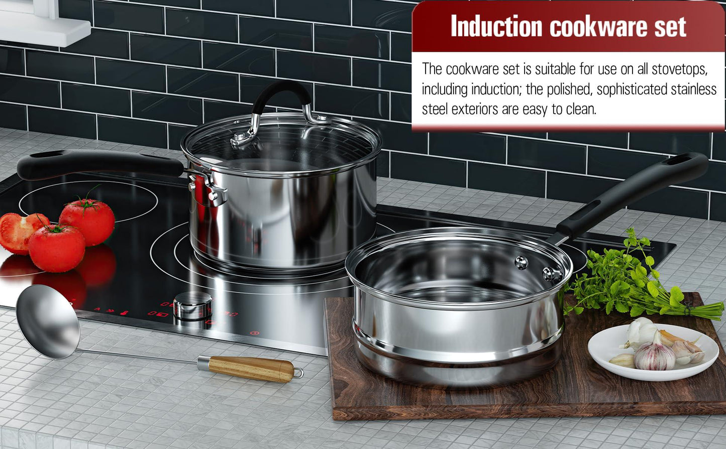 Cook N Home 02655 Professional Double Boiler Saucepan 2-Quart, 18-10 Stainless Steel Steam Melting Pot for Butter Chocolate Cheese, Tempered Glass Lid, Silver - CookCave