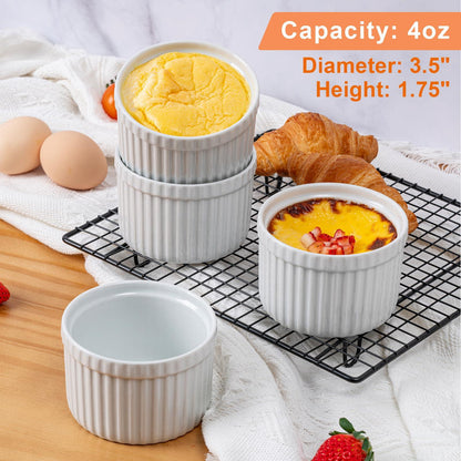 Amrules Ramekins 4 oz, Ramekin Set of 6 for Creme Brulee, White Ceramic Ramekins Bowls with Embossed Strips, Fluted Small bowl Cups Oven Safe for Baking Custard, Pudding, Muffins Cake - CookCave