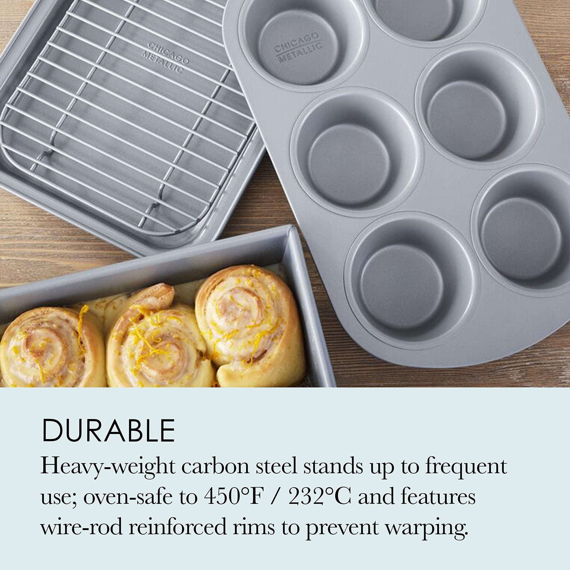 Chicago Metallic Non-Stick Toaster Oven Bakeware Set, 4-Piece, Carbon Steel - CookCave