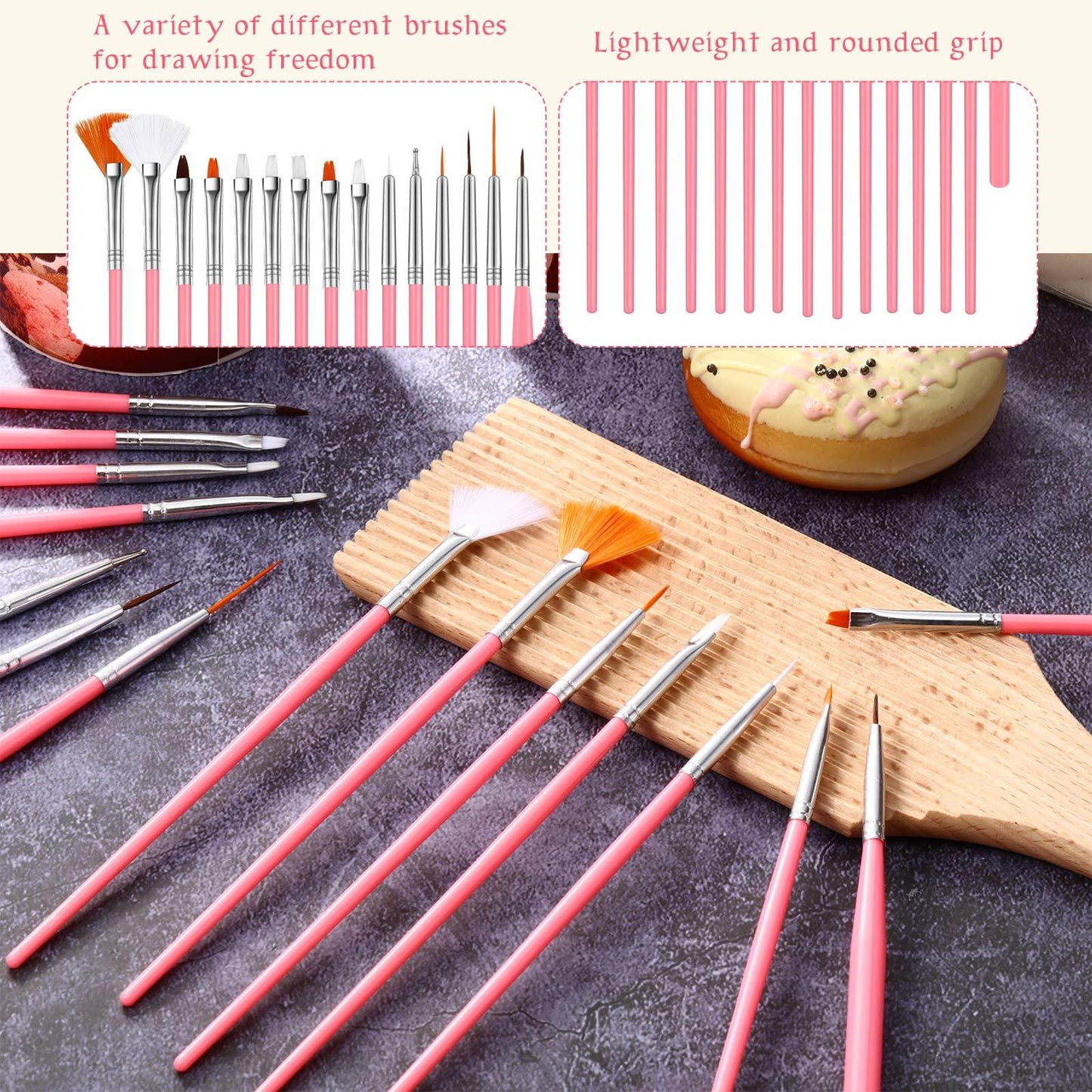 30 Pcs Cake Decorating Brushes Cake Painting Brushes Food Paint Brush Multiple Function Fondant Brush Cookie Brushes DIY Tool Set Cake Decorating Painting Tool Icing Pastry Brush for Baking (Pink) - CookCave