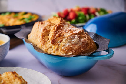 LoafNest: Incredibly Easy Artisan Bread Kit. Cast Iron Dutch Oven [Blue Gradient] and Perforated Non-Stick Silicone Liner. - CookCave