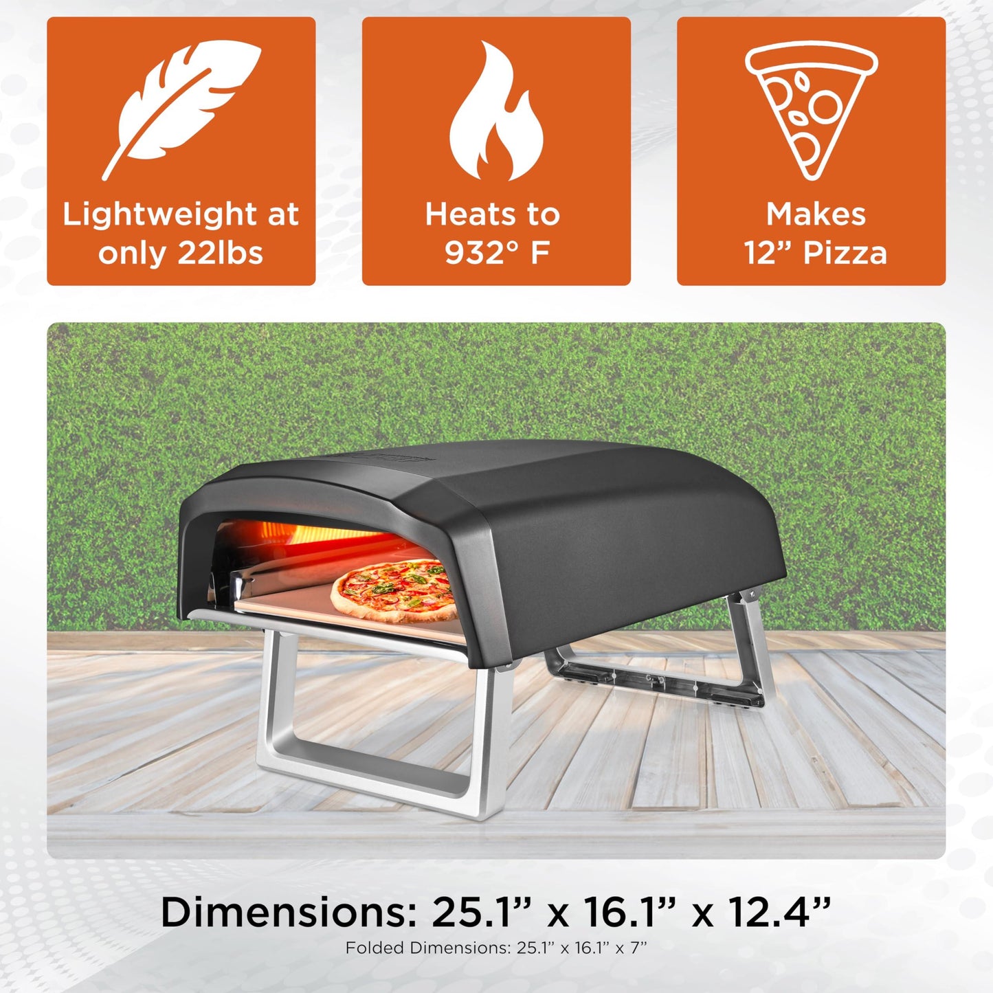 Commercial Chef Pizza Oven Outdoor - Gas Pizza Oven Propane - Portable Pizza Ovens for Outside - Stone Brick Pizza Maker Oven Grill - with Pizza Oven Door, Peel, Pizza Stone, Cutter, and Carry Cover - CookCave