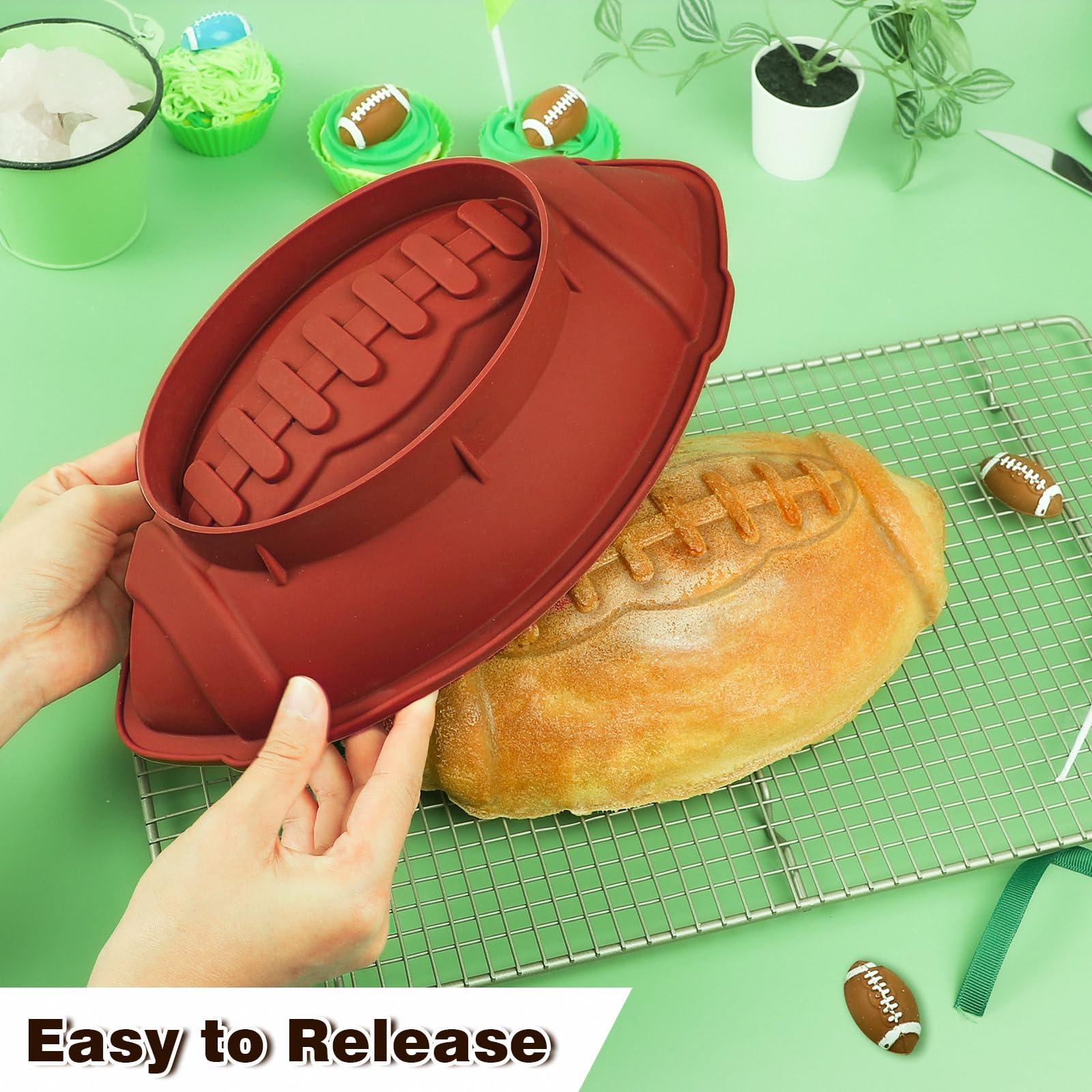 Webake Football Cake Pan 11 Inch Nonstick Football Shaped Silicone Mold for Baking, 3D Breakable Chocolate Mold, Sports-Themed Party - CookCave
