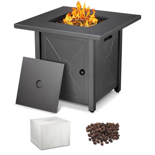 R.W.FLAME 28'' Fire Pit Table,Propane Fire Pit Table,41000BTU,propane fire pit,Portable Outdoor Fire Pit with Lava Racks,Lid & Rain Cover.Smokeless Gas Fire Pit Table for Outside Paito/Garden/Backyard - CookCave