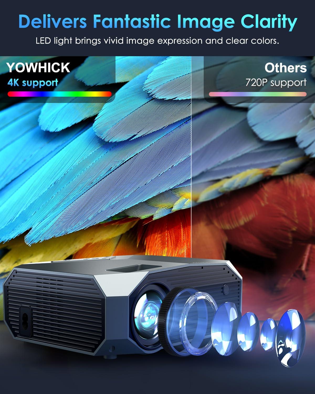 YOWHICK Projector with 5G WiFi and Bluetooth, Native 1080P Outdoor Portable Video Projector Support 4K, Home Theater Movie Projector Compatible with HDMI, USB, Laptop, iOS & Android Phone - CookCave