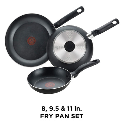 T-fal Specialty Nonstick Fry Pan Set 3 Piece, 8, 9.5, 11 Inch Oven Safe 350F Cookware, Pots and Pans, Dishwasher Safe Black - CookCave