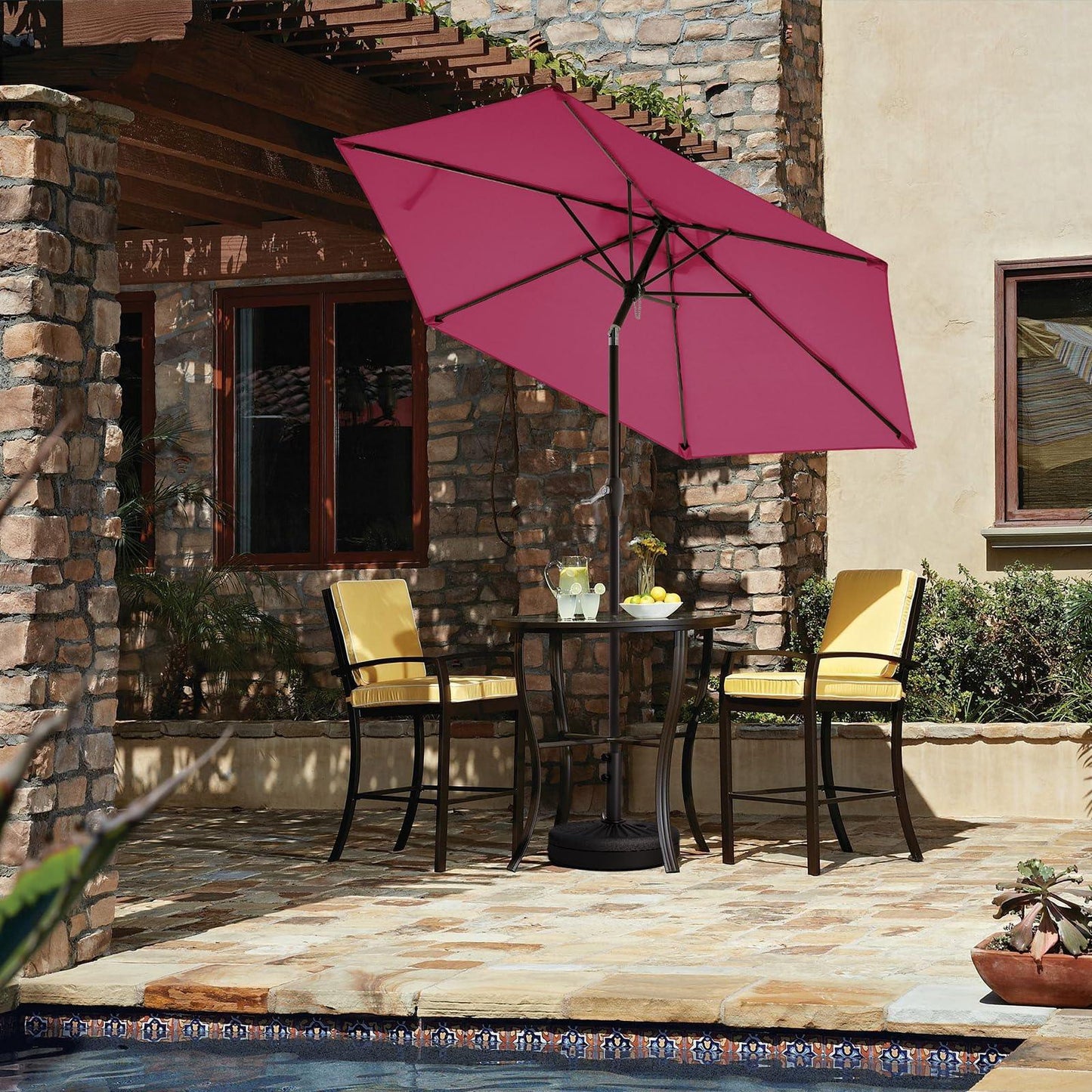 JEAREY 7.5FT Patio Umbrella Market Table Umbrella with 6 Sturdy Ribs, Push Button Tilt/Crank Outdoor Umbrella for Garden, Deck, Backyard, Pool and Beach,Rose Pink - CookCave