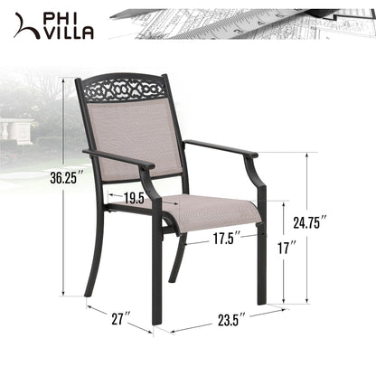 PHI VILLA Outdoor Cast Aluminum Patio Dining Chairs Set of 4, Stackable Patio Sling Chairs with Armrest for Deck, Garden, Terrace, Yard - CookCave