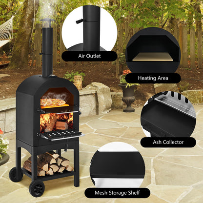 COSTWAY Outdoor Pizza Oven, Wood Fired Pizza Oven for Outside, Patio Pizza Grill with Pizza Stone, Pizza Peel, and Waterproof Cover for Backyard Camping - CookCave