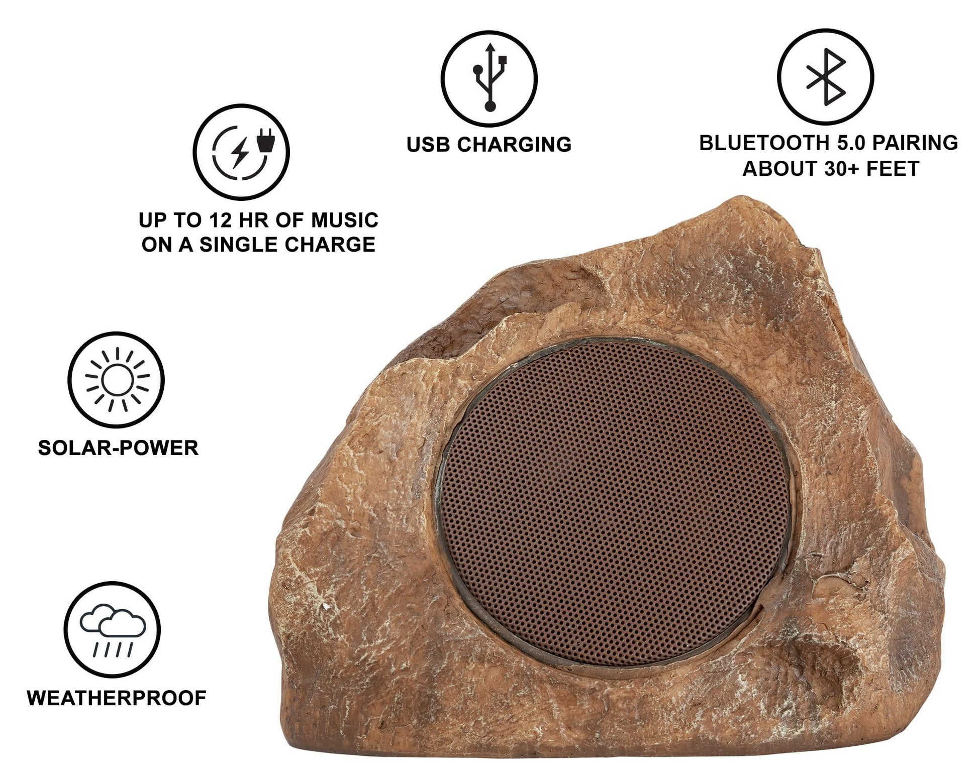 Homewell Outdoor Rock Speaker Solar-Powered Wireless Bluetooth 5.0 Portable Speaker Weatherproof for Patio, Pool, Deck, Yard, Garden and Home (2-Pack, Brown) - CookCave