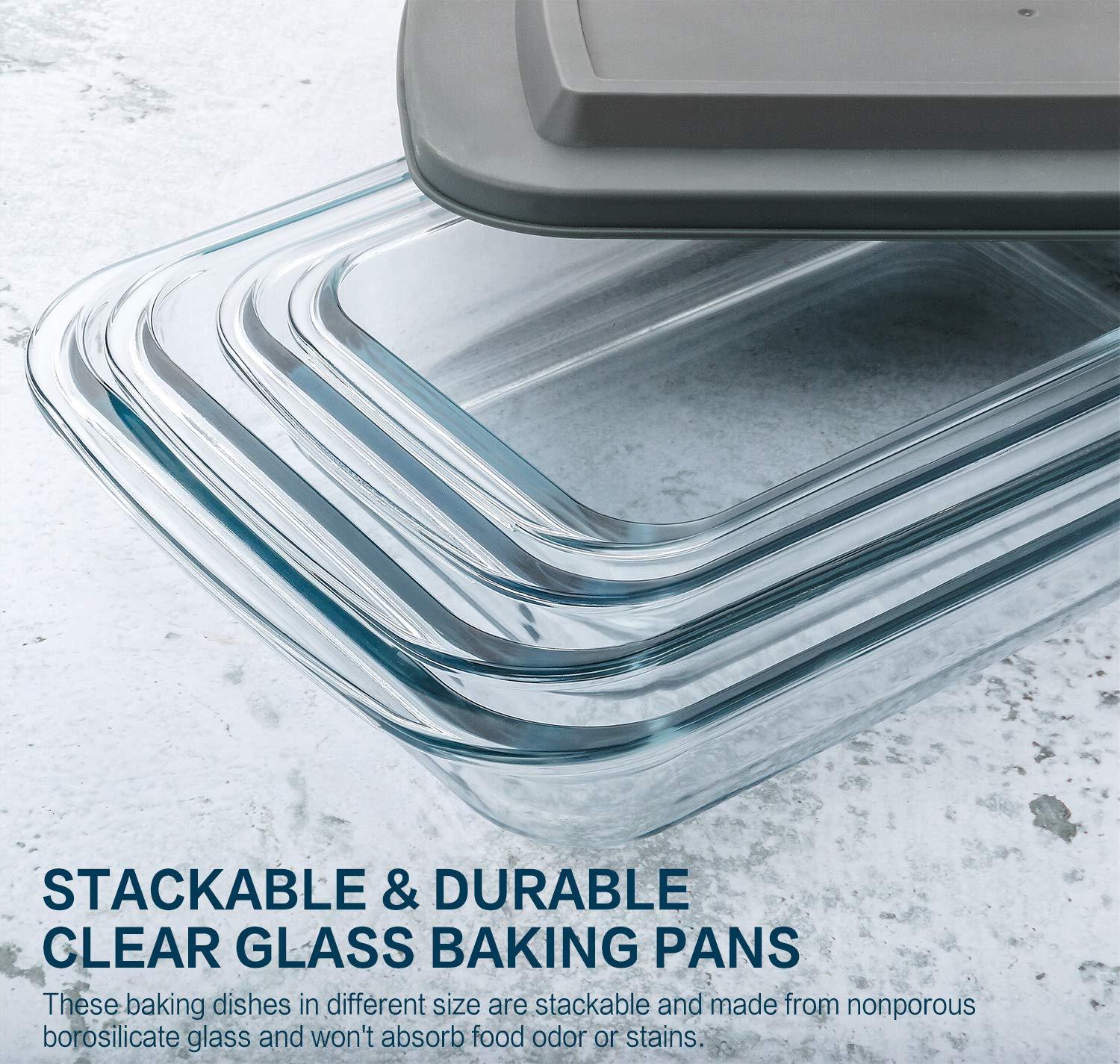 8-Piece Deep Glass Baking Dish Set with Plastic lids,Rectangular Glass Bakeware Set with Lids, Baking Pans for Lasagna, Leftovers, Cooking, Kitchen, Freezer-to-Oven and Dishwasher, Gray - CookCave