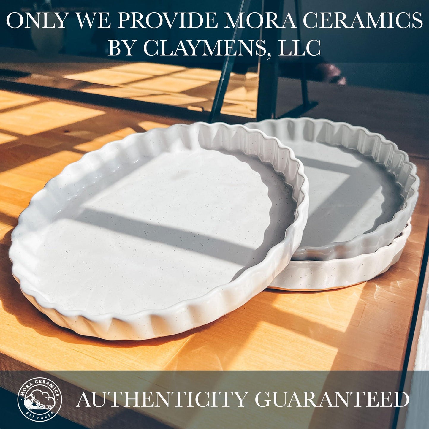 Mora Ceramic Tart Pan, 9.5 Inch Large Porcelain Baking Dish for Tarts, Quiche, Pie, Flan etc. Fluted Ruffled Edge, Oven, Microwave, Freezer, and Dishwasher safe - Great Gift For Bakers - Vanilla White - CookCave