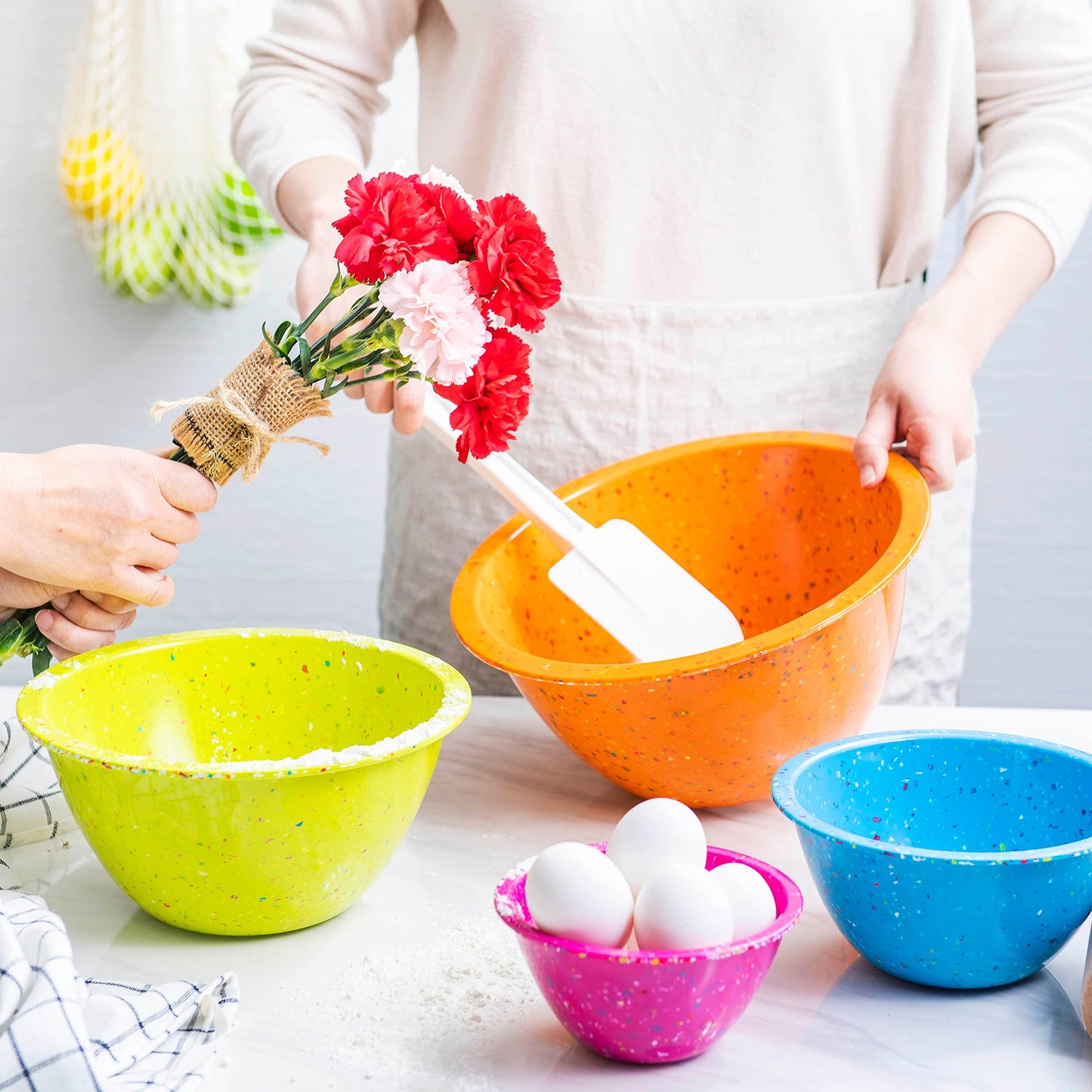 Zak Designs for Prepping and Serving Food, Made with Durable Melamine Set, Nesting Space Saving Storage, 4 Piece Confetti Mixing Bowls, Orange,Kiwi, Turquoise, Magenta - CookCave