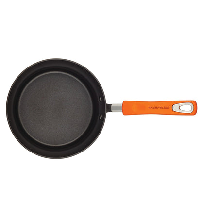 Rachael Ray Brights Hard Anodized Nonstick Sauce Pan/Saucepan with Lid, 3 Quart, Gray with orange handles - CookCave