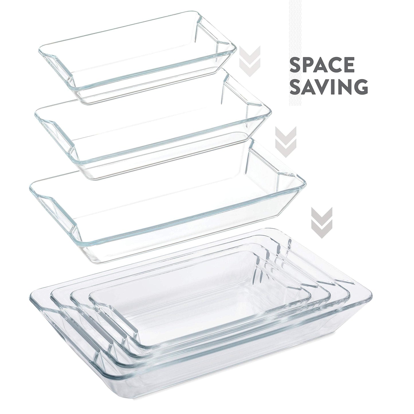 4-Piece Rectangular Glass Casserole Dish Set - Modern Design, Grip Handles, Nesting Storage - CookCave