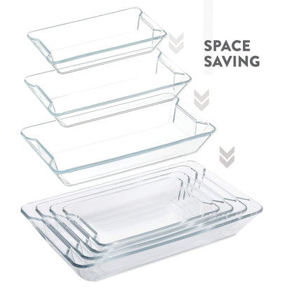4-Piece Rectangular Glass Casserole Dish Set - Modern Design, Grip Handles, Nesting Storage - CookCave