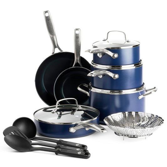 Blue Diamond Cookware Diamond Infused Ceramic Nonstick, 14 Piece Cookware Pots and Pans Set, PFAS-Free, Dishwasher Safe, Oven Safe - CookCave