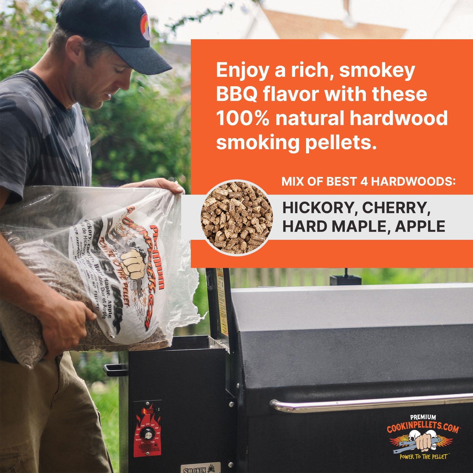 CookinPellets Perfect Mix Natural Hardwood Hickory, Cherry, Hard Maple, and Apple BBQ Grill Wood Pellets for Pellet Grill and Pellet Smoker, 40 Lb Bag - CookCave