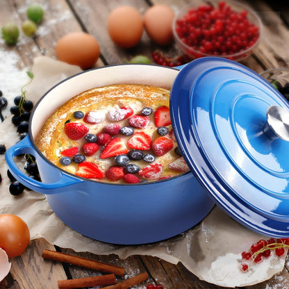 6 Quart Enameled Cast Iron Dutch Oven with Lid - Big Dual Handles - Oven Safe up to 500°F - Classic Round Pot for Versatile Cooking Blue - CookCave