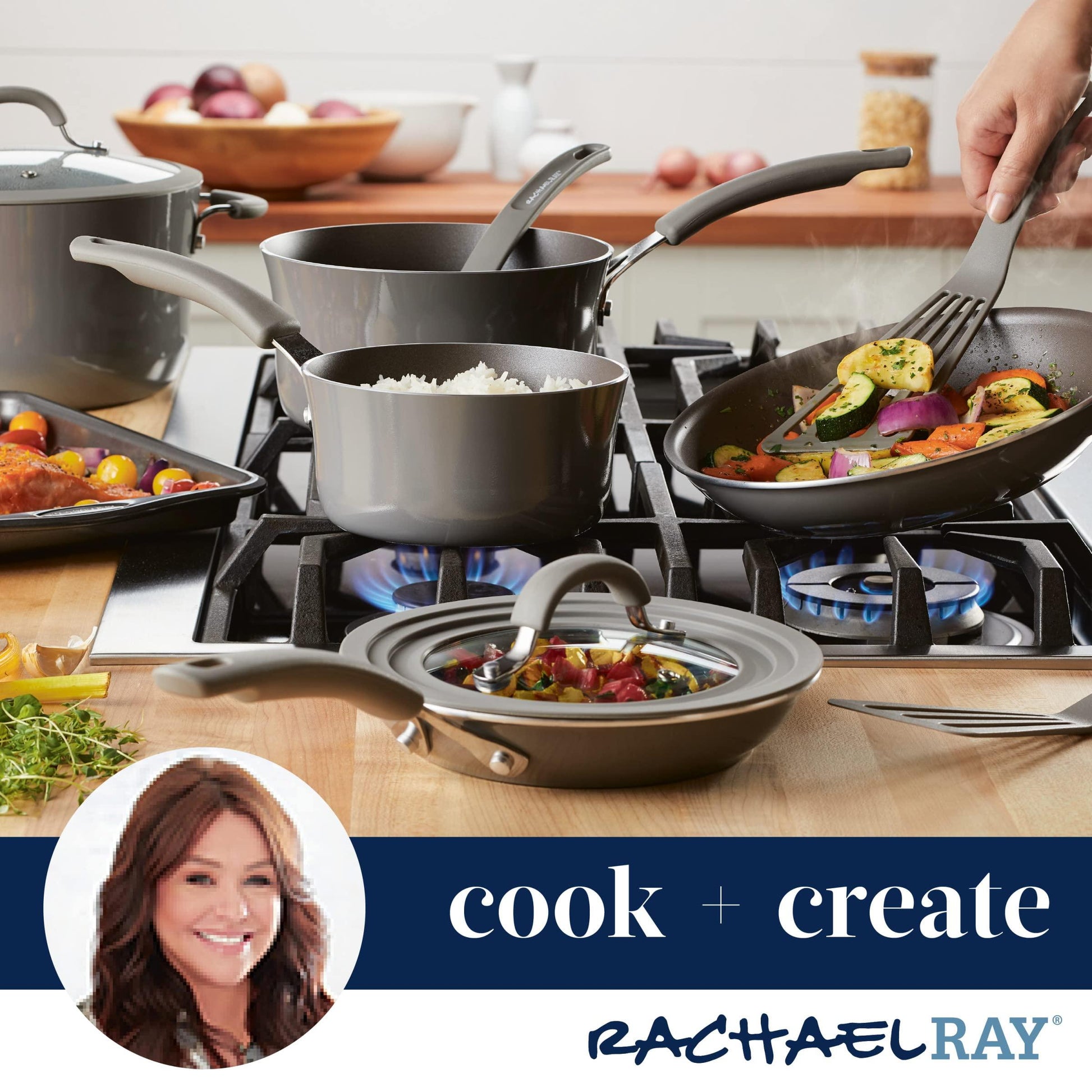 Rachael Ray Cook + Create Nonstick Sauté Pan with Lid, 3 Quart, Gray - CookCave