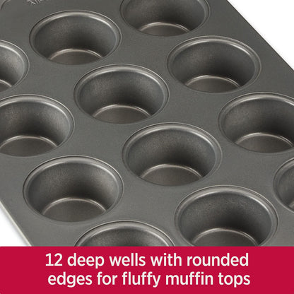 All-Clad Pro-Release Nonstick Bakeware Muffin Pan 12 Cup Oven Safe 450F Half Sheet, Cookie Sheet, Muffin Pan, Cooling & Baking Rack, Round Cake Pan, Loaf Pan, Baking Pan Grey - CookCave