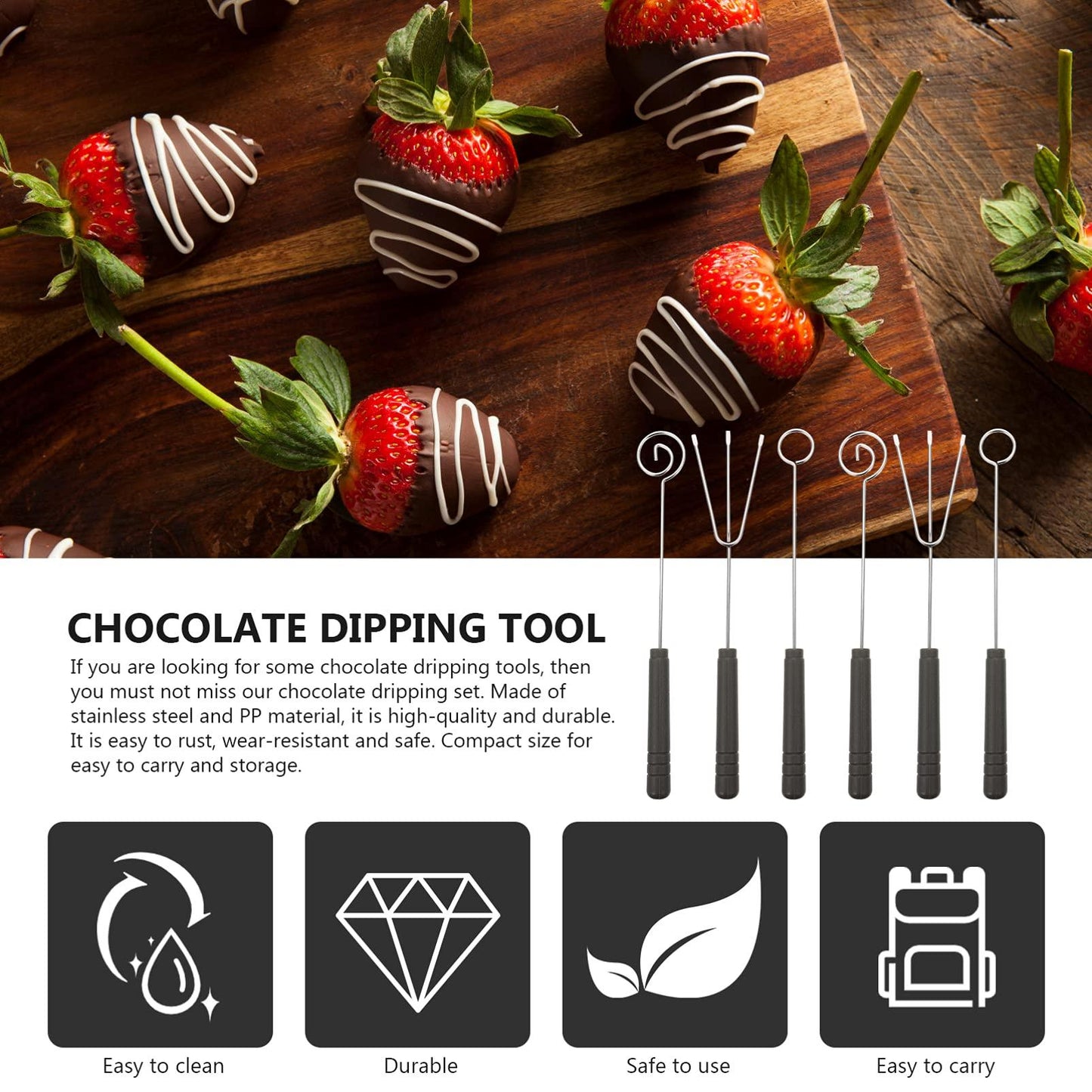 DOITOOL Cheese Fondue 6pcs Chocolate Dipping Set Candy Dipping Tools Stainless Steel Cake Dipping Fork Spoons DIY Baking Supplies for Decorative Cake Chocolate Plates Chocolate Fondue - CookCave