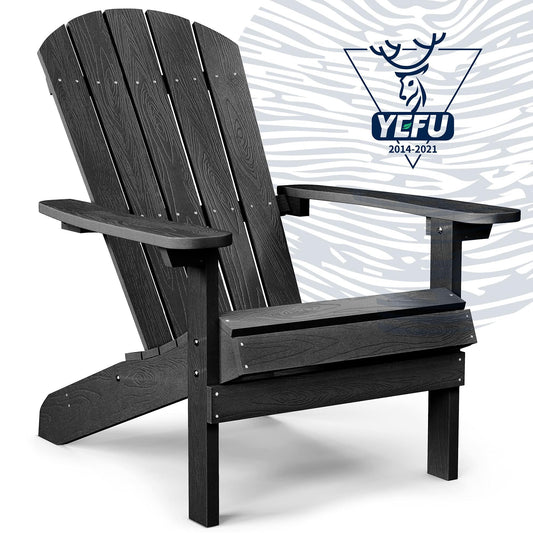 YEFU Adirondack Chair Plastic Weather Resistant, Patio Chairs, Widely Used in Outdoor, Fire Pit, Deck, Outside, Garden, Campfire Chairs (Black) - CookCave