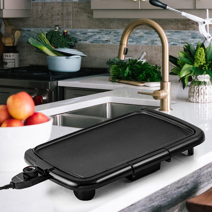 OVENTE Electric Griddle with 16 x 10 Inch Flat Non-Stick Cooking Surface, Adjustable Thermostat, Essential Indoor Grill for Instant Breakfast Pancakes Burgers Eggs, Black GD1610B - CookCave