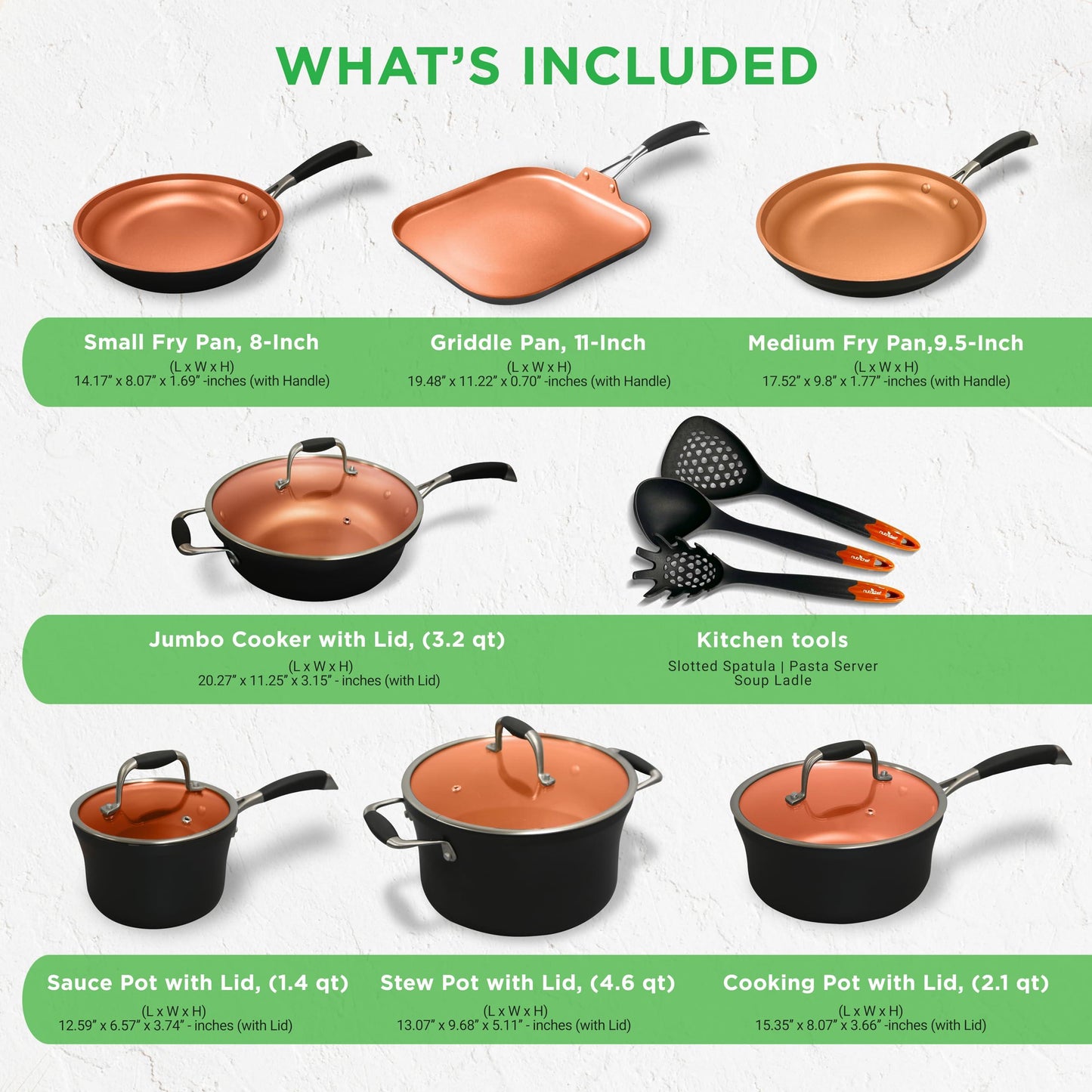 NutriChef Stackable Pots and Pans Set – 14-pcs Luxurious Cookware Set – Sauce Pans Set with Lids– Healthy Food-Grade Copper Non-Stick Ceramic Coating - PTFE, PFOA, and PFOS Free - CookCave
