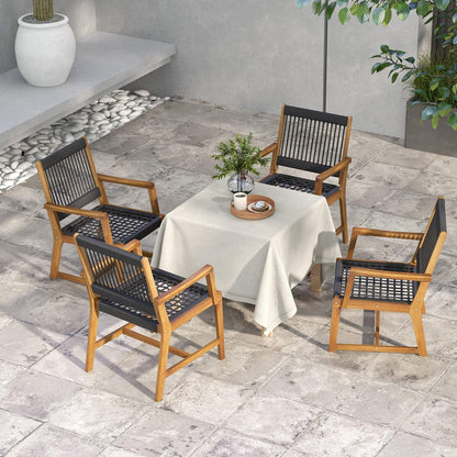 Tangkula Outdoor Acacia Wood Dining Chairs Set of 4, All-Weather Rope Woven Patio Chairs with Armrests, Outdoor Armchairs for Patio, Lawn, Garden, Backyard (2) - CookCave