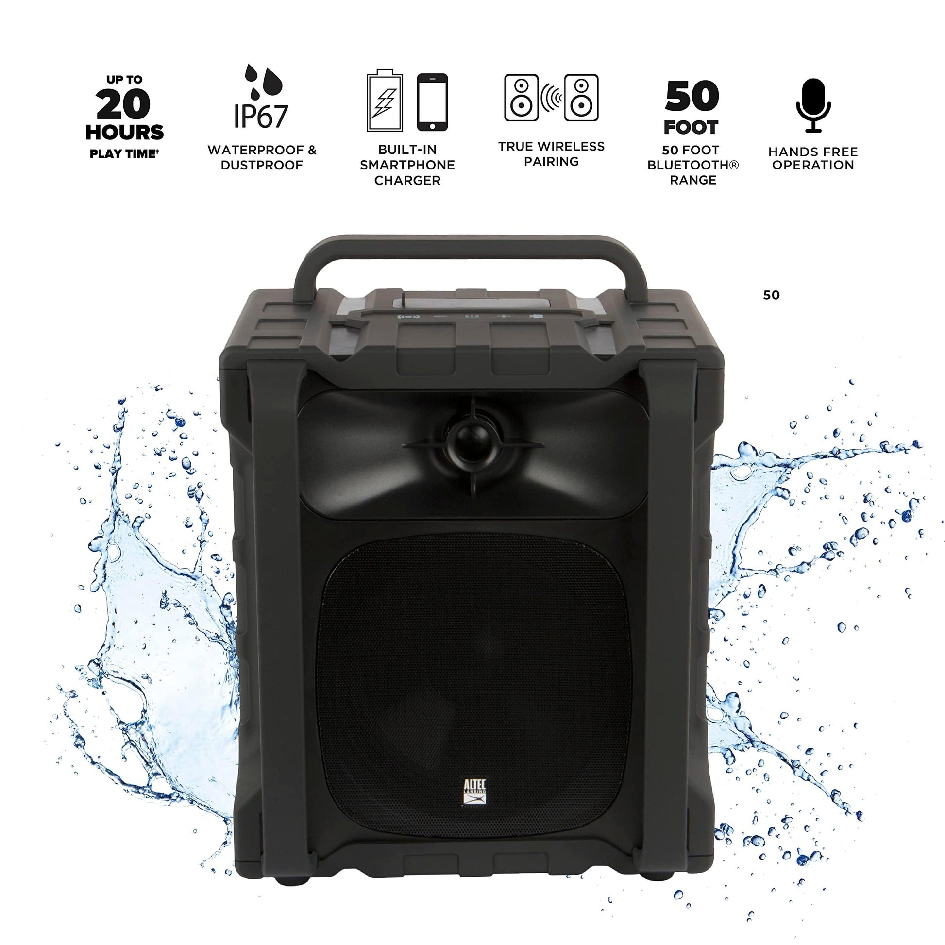 Altec Lansing Sonic Boom - Waterproof Bluetooth Speaker with Phone Charger, IP67 Outdoor Speaker, 3 USB Charging Ports, 50 Foot Range & 20 Hours Battery Life - CookCave