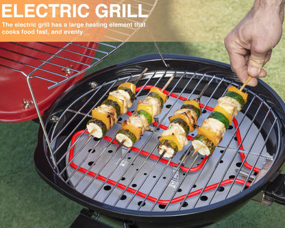 Homewell Electric BBQ Grill for Indoor & Outdoor Grilling with Warming Rack - Portable Patio Grill 1600 Watts (Red) - CookCave