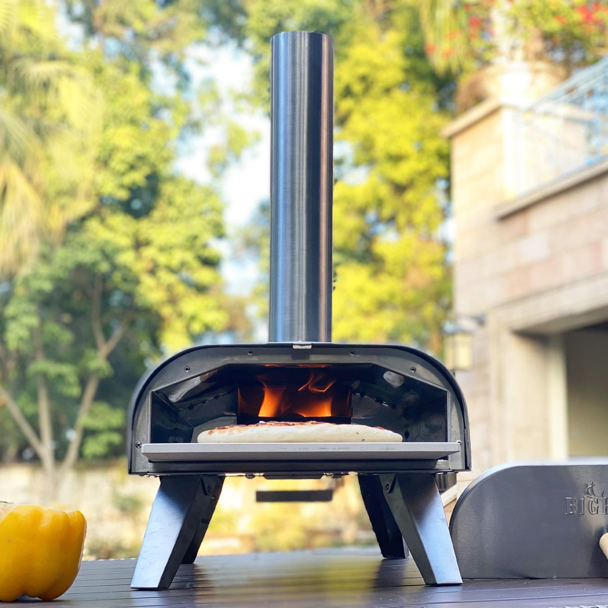 BIG HORN OUTDOORS Pizza Oven Outdoor Wood Pellet Burning, Portable Stainless Steel Pizza Maker for Garden, Outside, Backyard - CookCave