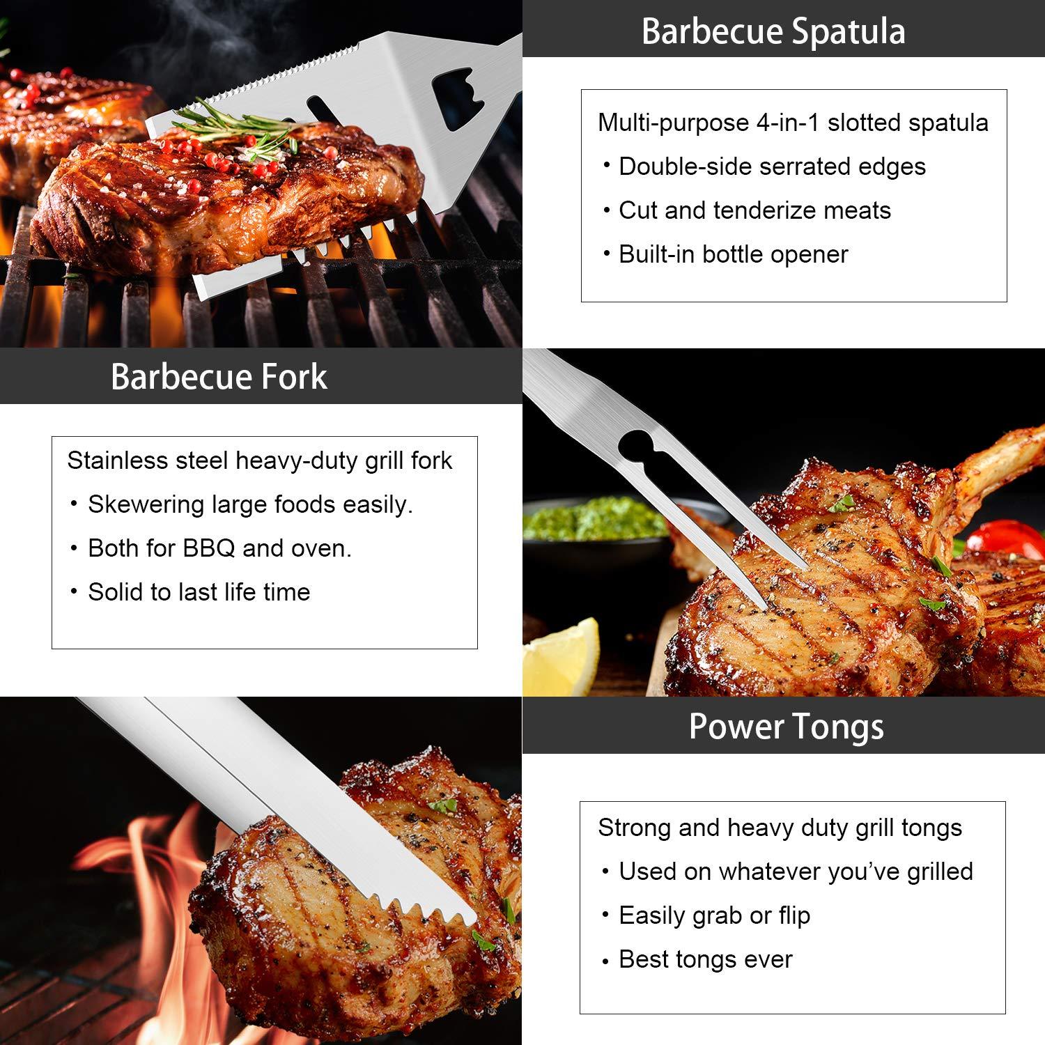 ROMANTICIST 30pcs BBQ Grill Tool Set for Men Dad, Heavy Duty Stainless Steel Grill Utensils Set, Non-Slip Grilling Accessories Kit with Thermometer, Mats in Aluminum Case for Travel, Outdoor Black - CookCave