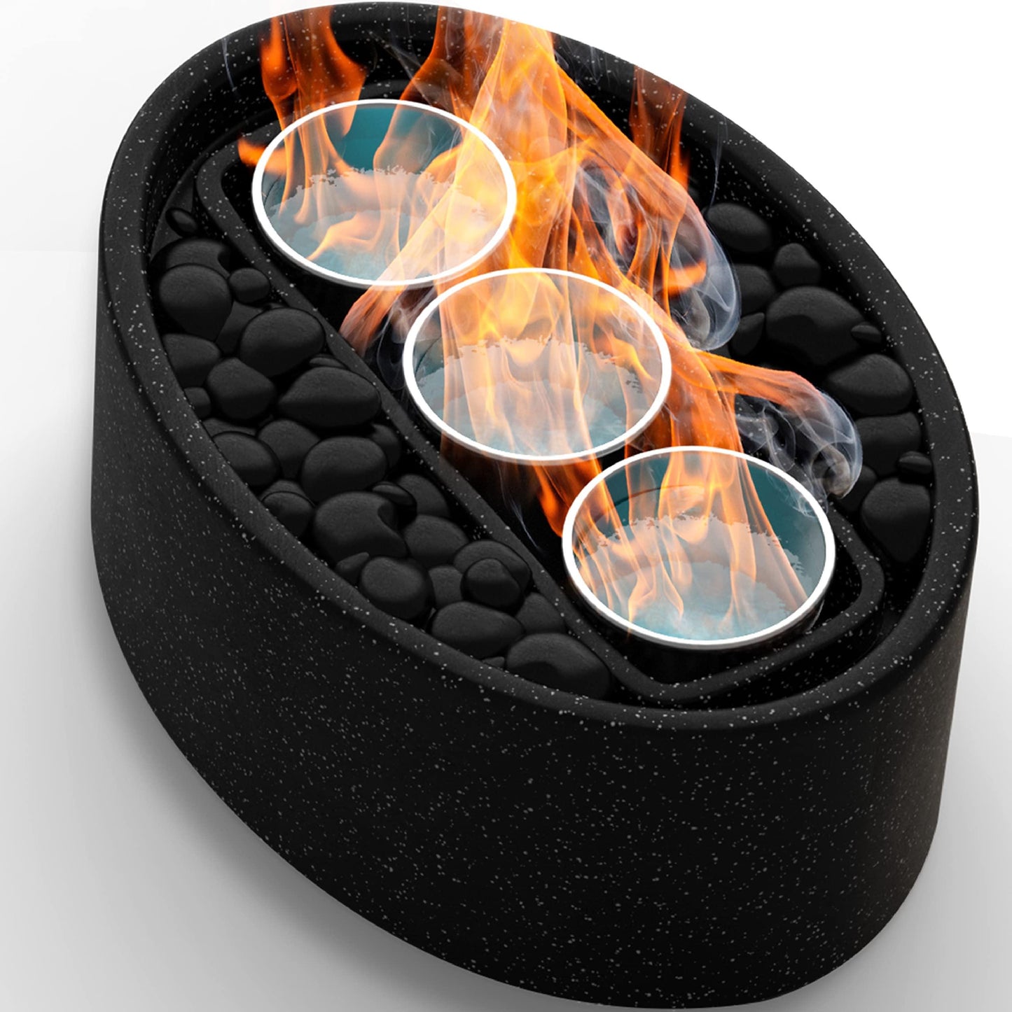 Vizayo Tabletop Fire Pit for Patio - 14.2 x 10.2 inch Indoor Outdoor Table Top Firepit Bowl - Use Gel Fuel Cans, Bioethanol or Isopropyl Alcohol - Tabletop Fireplace for Balcony, Patio Decor - Black - CookCave