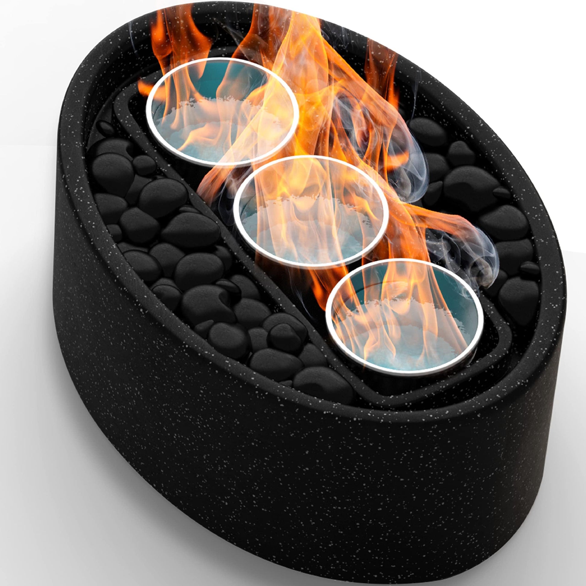 Vizayo Tabletop Fire Pit for Patio - 14.2 x 10.2 inch Indoor Outdoor Table Top Firepit Bowl - Use Gel Fuel Cans, Bioethanol or Isopropyl Alcohol - Tabletop Fireplace for Balcony, Patio Decor - Black - CookCave