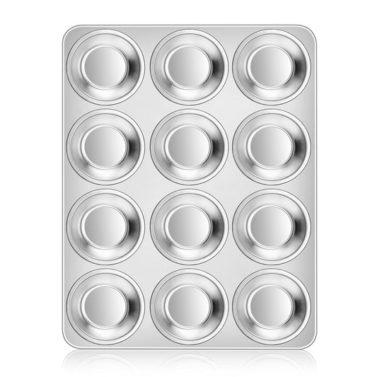 Homikit Stainless Steel Muffin Pan, Heavy Weight Metal Muffin Tin Pans with 12 Regular Size Cups, Deep Cupcake Tray Mold Great for Baking Egg Muffin Cakes, Rust Free, Quick Release & Dishwasher Safe - CookCave