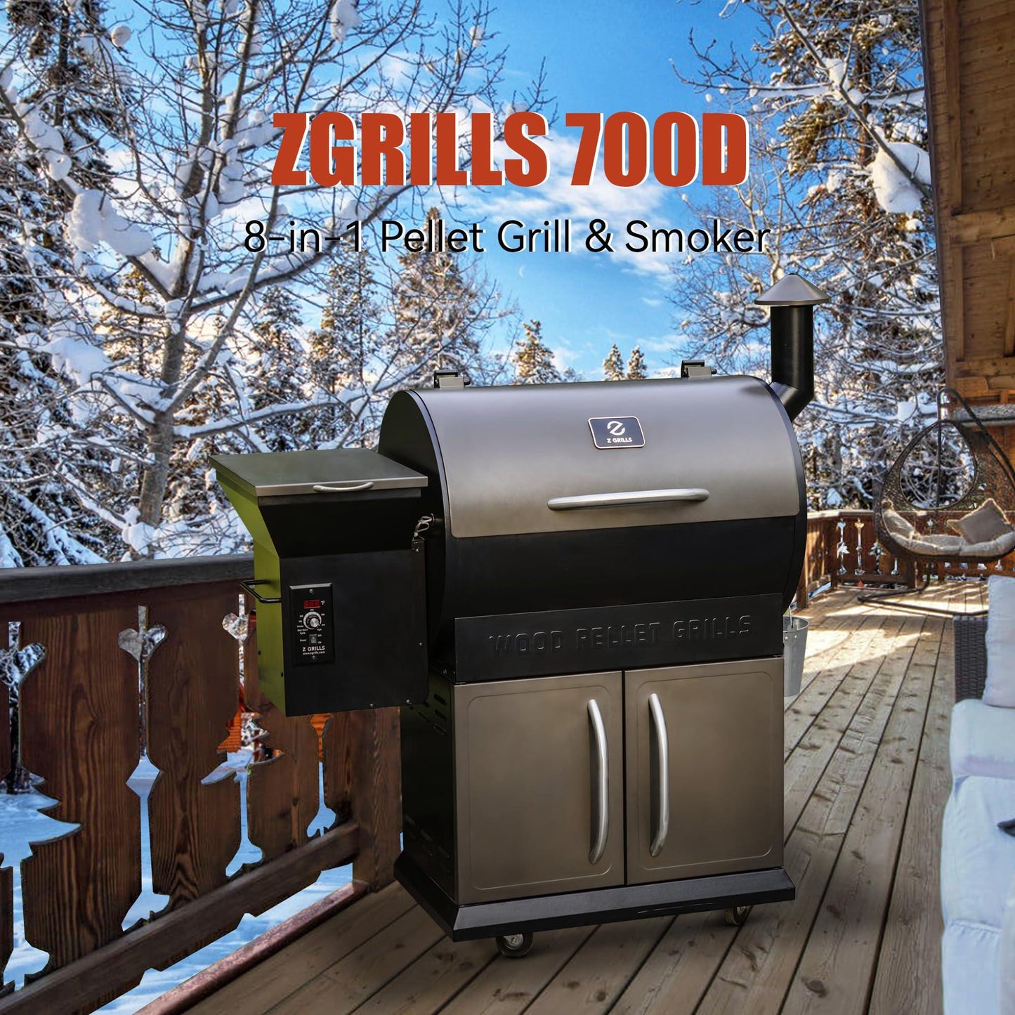Z GRILLS Wood Pellet Grill Smoker with PID Control, Rain Cover, 700 sq. in Cooking Area for Outdoor BBQ, Smoke, Bake and Roast, 700D - CookCave