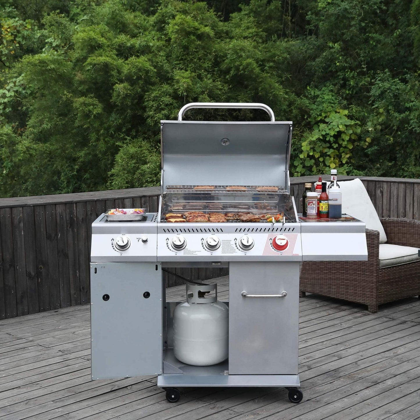 Royal Gourmet GA4402S Stainless Steel 4-Burner BBQ Propane Gas Grill, 54000 BTU Cabinet Style Gas Grill with Sear Burner and Side Burner, Perfect for Patio Garden Picnic Backyard Party, Silver - CookCave