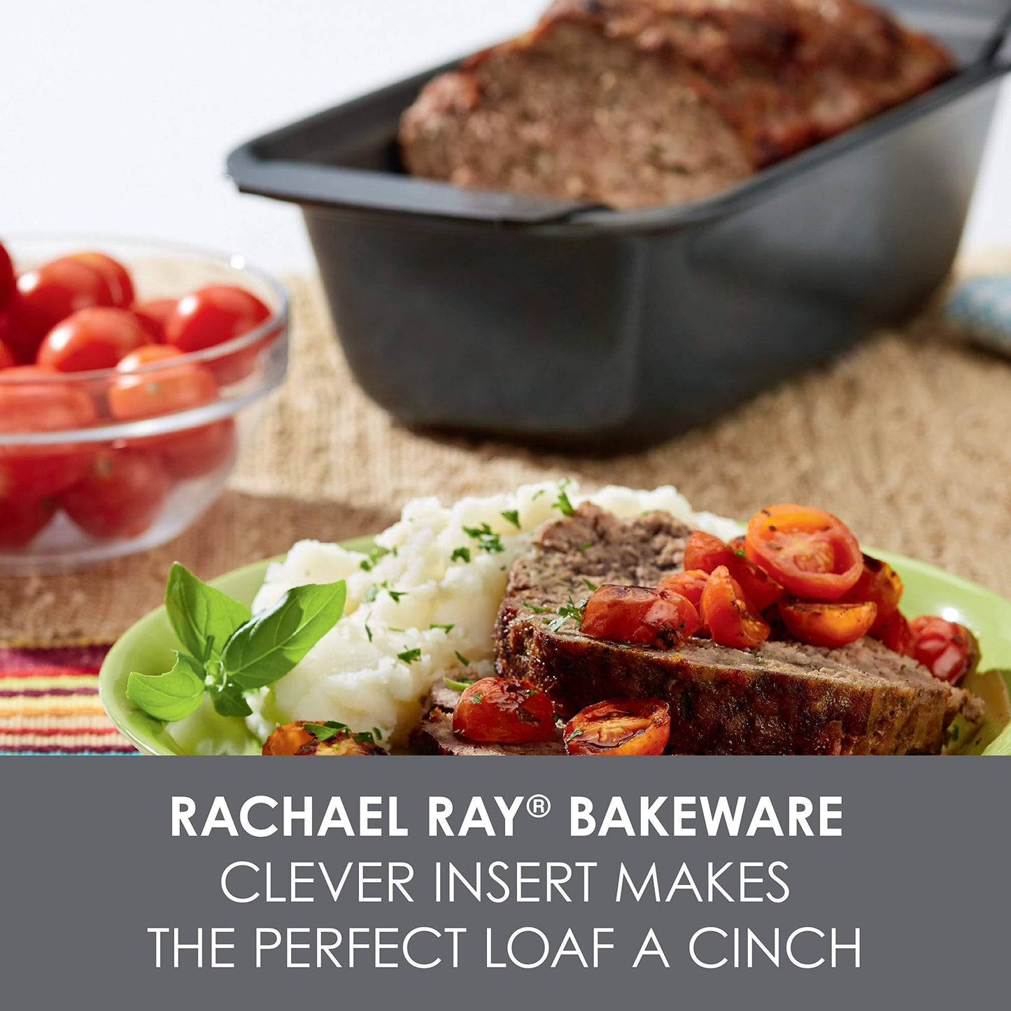 Rachael Ray Bakeware Meatloaf/Nonstick Baking Loaf Pan with Insert, 9 Inch x 5 Inch, Gray - CookCave