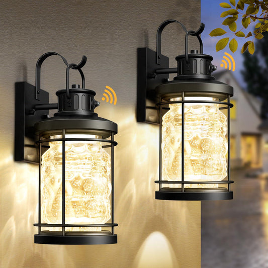 APOTO Porch Lights Outdoor,LED Integrated Dusk to Dawn Wall Sconce,13W 1200LM Exterior Light Fixture,Waterproof Modern Wall Lantern with Seeded Glass,Outside Wall Lights for House Garage,3000K,2 Pack - CookCave