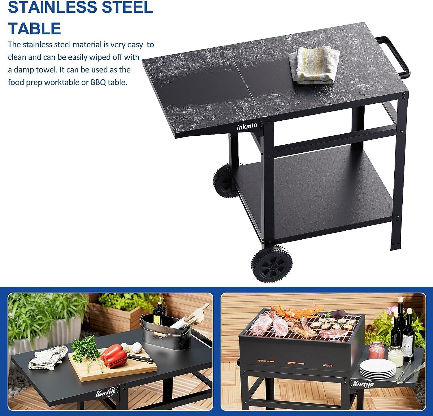 inkmin Pizza Oven Cart Table Outdoor Grill Cart Double-Shelf Movable BBQ Grill Table Stand Stainless Kitchen Food Prep Trolley Worktable Commercial Multifunctional Portable Dining Cart (Double-Deck) - CookCave