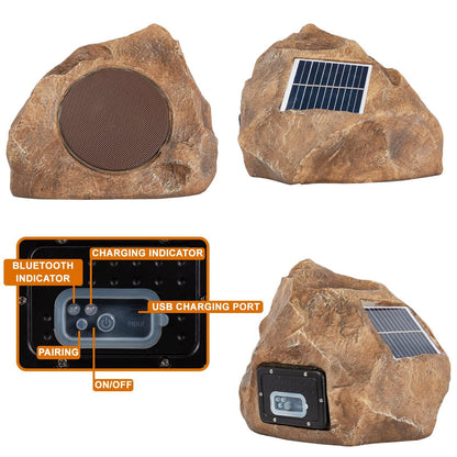 Homewell Outdoor Rock Speaker Solar-Powered Wireless Bluetooth 5.0 Portable Speaker Weatherproof for Patio, Pool, Deck, Yard, Garden and Home (2-Pack, Brown) - CookCave