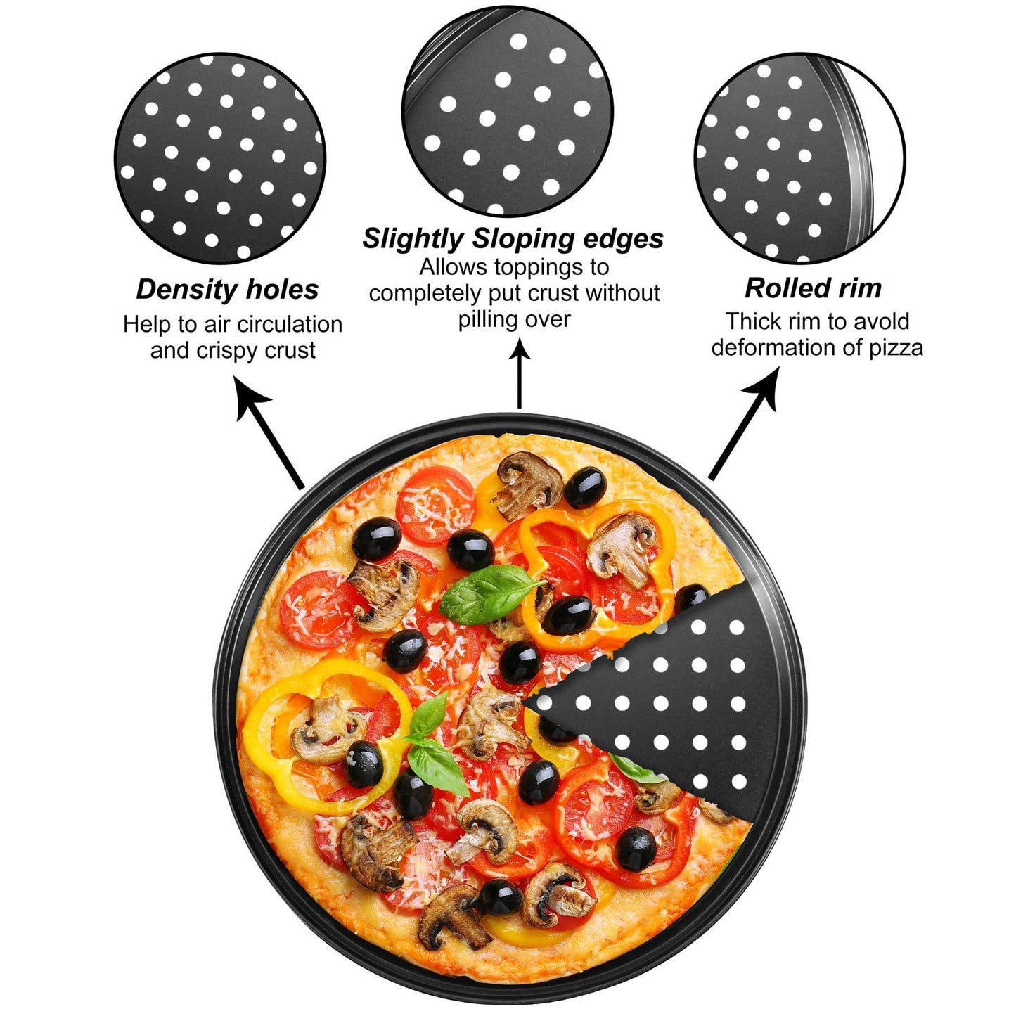 mobzio 2Pcs Pizza Pans for Oven, Round Pizza Pan with Holes, 12 inch Pizza Tray for Oven, Baking Steel Pizza Oven Accessories, Nonstick Pizza Plates Bakeware Sets For Home Restaurant Kitchen - CookCave