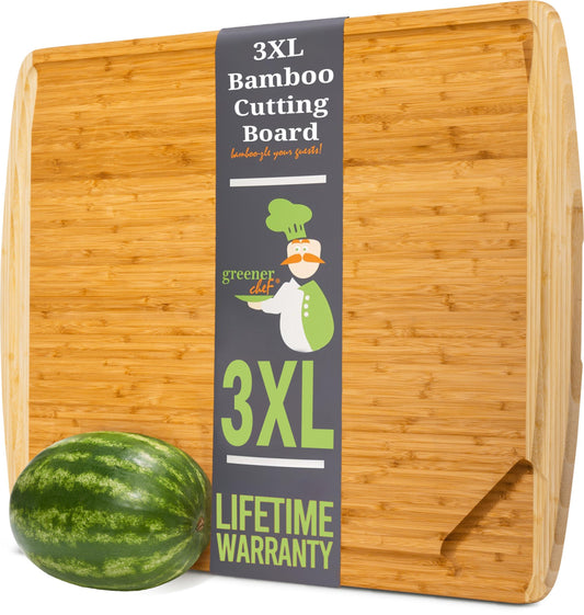 GREENER CHEF 30 Inch 3XL Extra Large Cutting Board with Lifetime Replacements - Oversized Bamboo Stove Top Cover Noodle Board - Wooden Meat Cutting Board - Turkey Carving Board - Charcuterie Board - CookCave