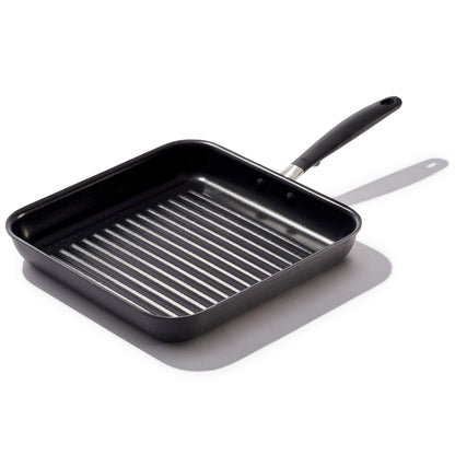 OXO Good Grips 11” Square Grill Pan, 3-Layered German Engineered Nonstick Coating, Stainless Steel Handle with Nonslip Silicone, Black - CookCave