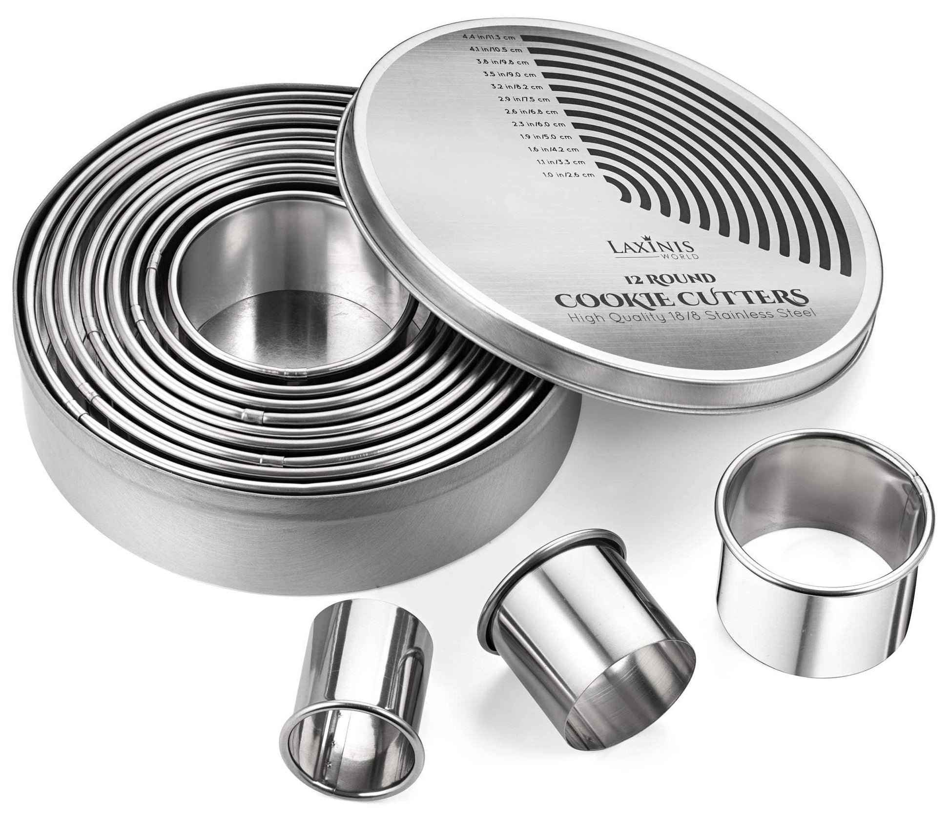 Round Cookie Biscuit Cutter Set, 12 Graduated Circle Pastry Cutters, Heavy Duty Commercial Grade 18/8 304 Stainless Steel Cookie And Dough Cutters - CookCave