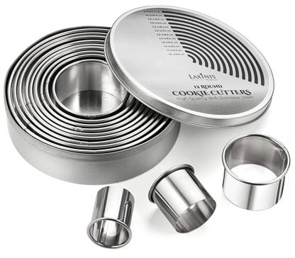 Round Cookie Biscuit Cutter Set, 12 Graduated Circle Pastry Cutters, Heavy Duty Commercial Grade 18/8 304 Stainless Steel Cookie And Dough Cutters - CookCave